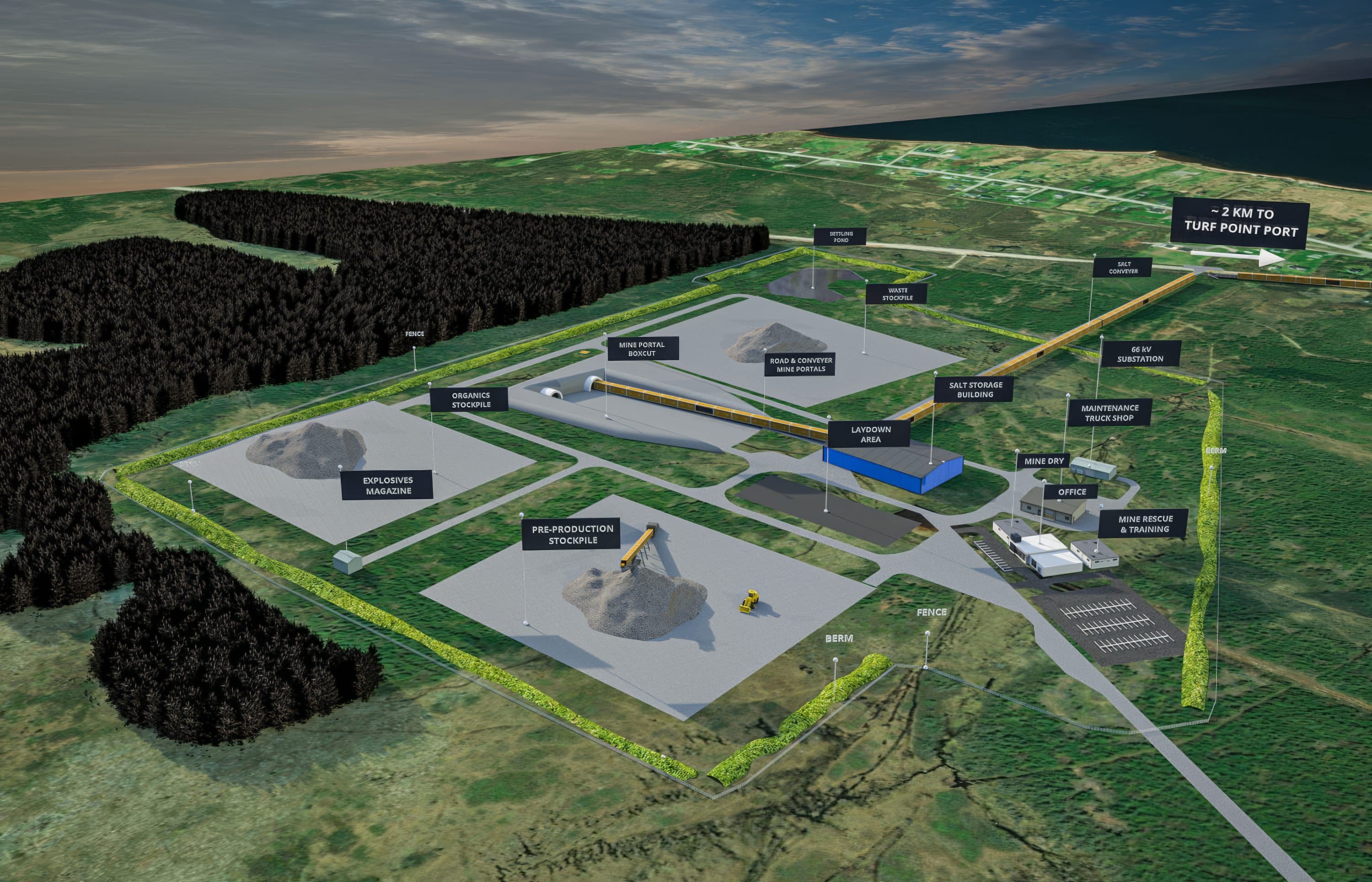 Schematic surface layout of the Great Atlantic Salt Project site