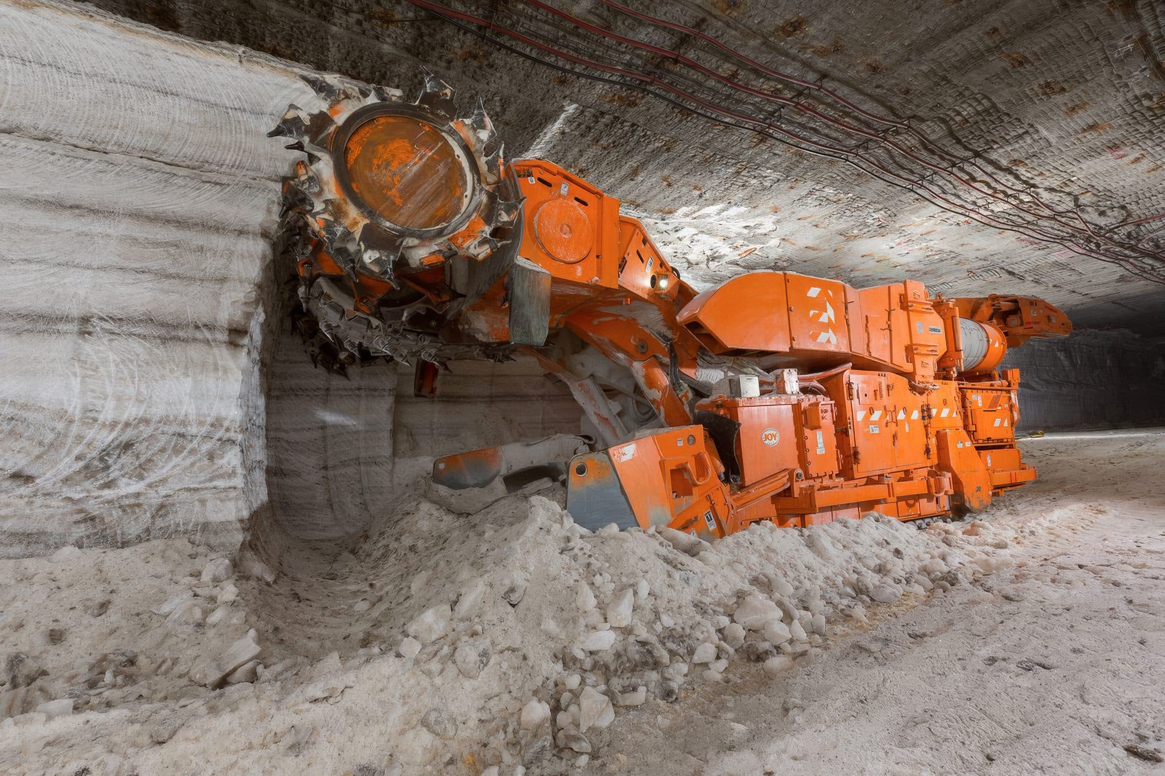 Continuous miner cutting a salt face underground